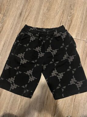 Kappa Black Shorts with Gray All-Over Logo Print